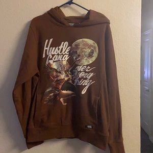 Hustle Gang Vintage Brown Hoodie with Hood Size L